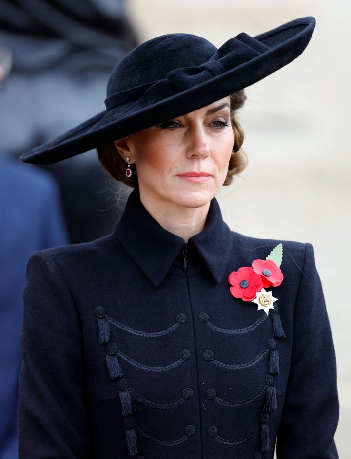 Catherine, Princess of Wales, attends the Armistice Day Service of Remembrance on the Armed Forces Memorial at The National Memorial Arboretum on Nov. 11 in Alrewas, Staffordshire. This year marks the 80th anniversary of the end of the Second World War.