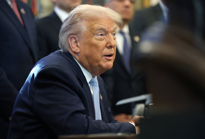 WASHINGTON, DC - NOVEMBER 17: U.S. President Donald Trump delivers remarks during a meeting of the White House Task Force on the FIFA World Cup 2026 in the Oval Office of the White House on November 17, 2025 in Washington, DC. The task force was created to oversee security, logistics, and federal government support for the 2025 Club World Cup and the 2026 FIFA World Cup, jointly hosted by the United States. (Photo by Win McNamee/Getty Images)