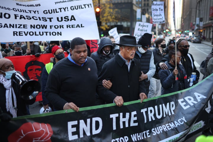 Jackson, shown here protesting a "not guilty" verdict in the trial of Kyle Rittenhouse, continued his activism even after a Parkinson's diagnosis.