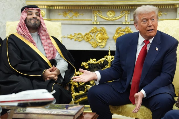 President Donald Trump meets Saudi Arabia's Crown Prince Mohammed bin Salman in the Oval Office of the White House, Tuesday, Nov. 18, 2025, in Washington. (AP Photo/Evan Vucci)