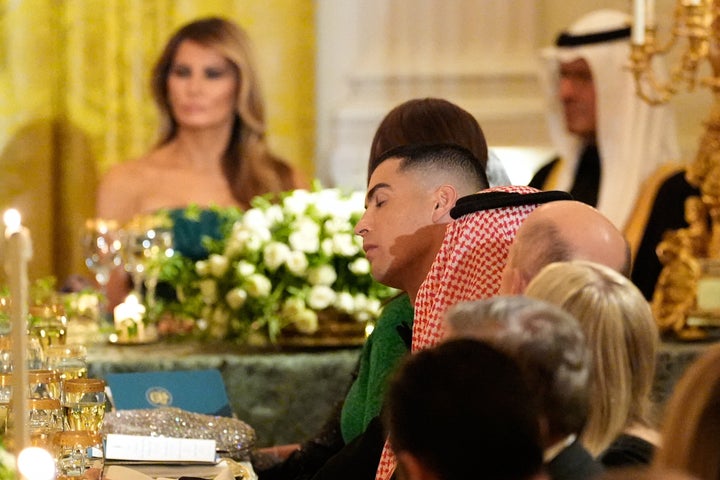 Cristiano Ronaldo (center) attended a dinner with President Donald Trump and Saudi Arabia's Crown Prince Mohammed bin Salman at the White House.