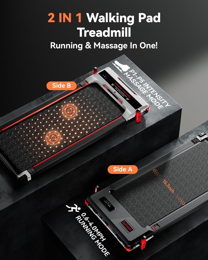 This walking pad has two sides: one for walking and another for massaging your feet.