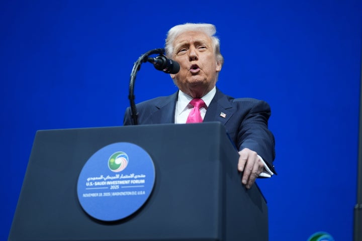President Donald Trump speaks during the Saudi Investment Forum at the Kennedy Center, Wednesday, Nov. 19, 2025, in Washington. (AP Photo/Evan Vucci)