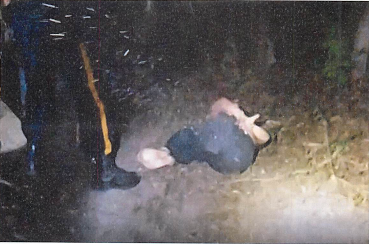 Officers found the suspect tied up when they arrived.