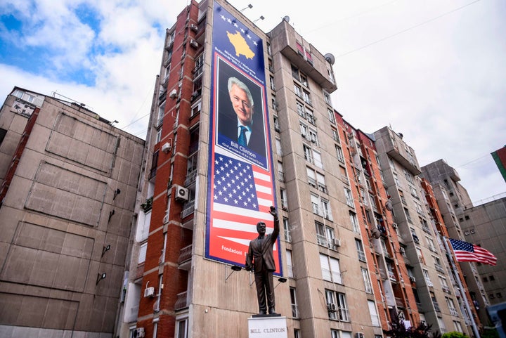 The statue of former U.S. President Bill Clinton at the boulevard named after him in Pristina.