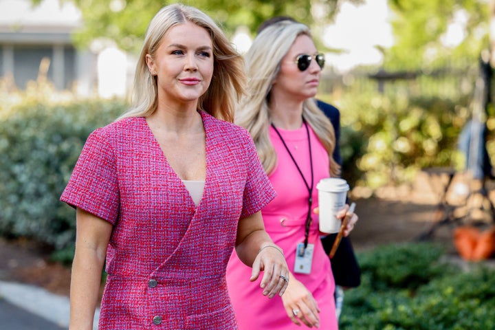 White House press secretary Karoline Leavitt favors boxy, hyper feminine suits.