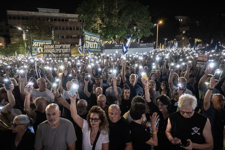 Thousands of Israelis gather in Tel Aviv's Habima Square on Nov. 22, 2025, demanding an official investigation into the events of Oct. 7, 2023. The demonstrators expressed their anger at Israeli Prime Minister Benjamin Netanyahu and the Israeli government for rejecting the establishment of an independent commission of inquiry.