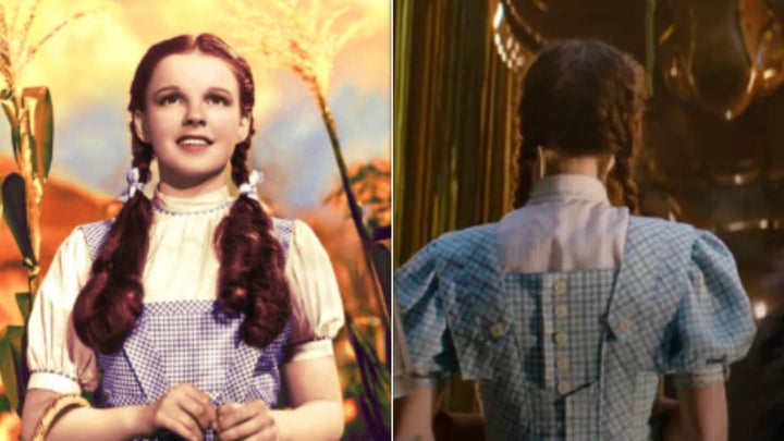 Judy Garland as Dorothy Gale in "The Wizard of Oz" and Bethany Weaver as Dorothy in "Wicked."