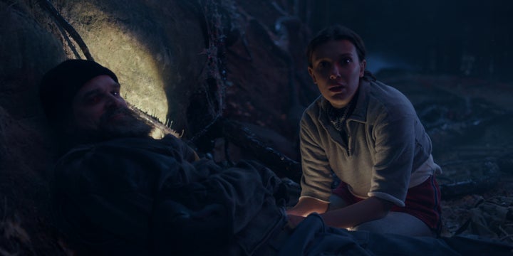 David Harbour and Millie Bobby Brown in a new episode of Stranger Things