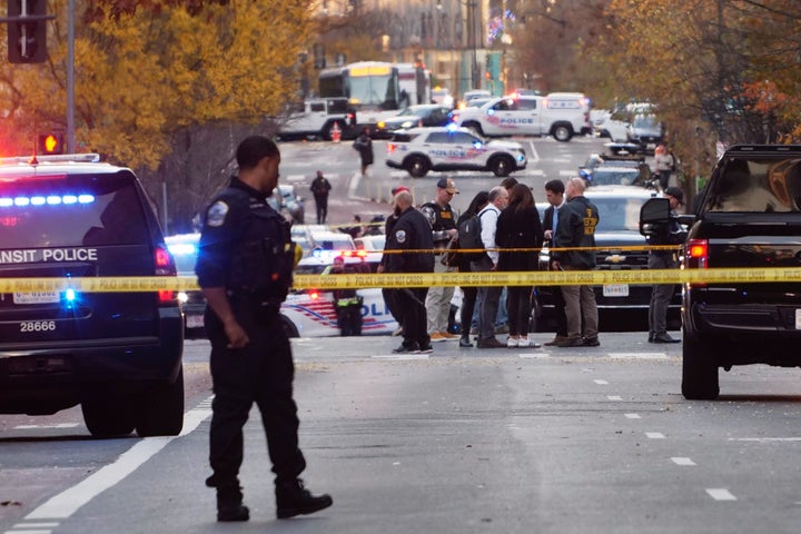 Streets are blocked after reports that two National Guard soldiers were shot near the White House in Washington, Wednesday, Nov. 26, 2025. (AP Photo/Anthony Peltier)