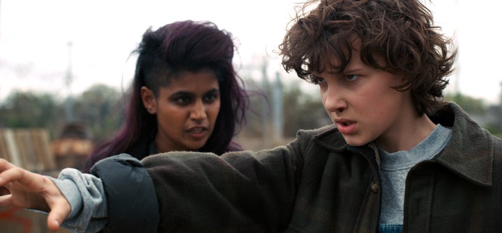 Linnea Berthelsen with Millie Bobby Brown in the second season of Stranger Things