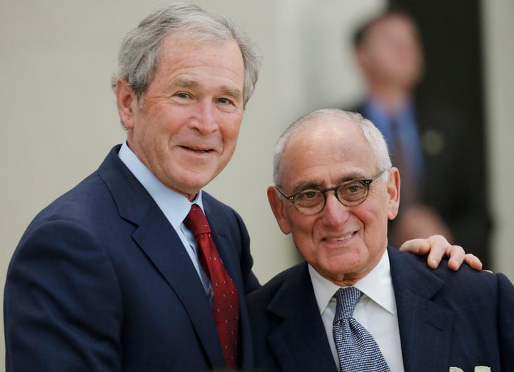 Former President George W. Bush, left, with Robert A.M. Stern, the architect behind the George W. Bush Presidential Center.