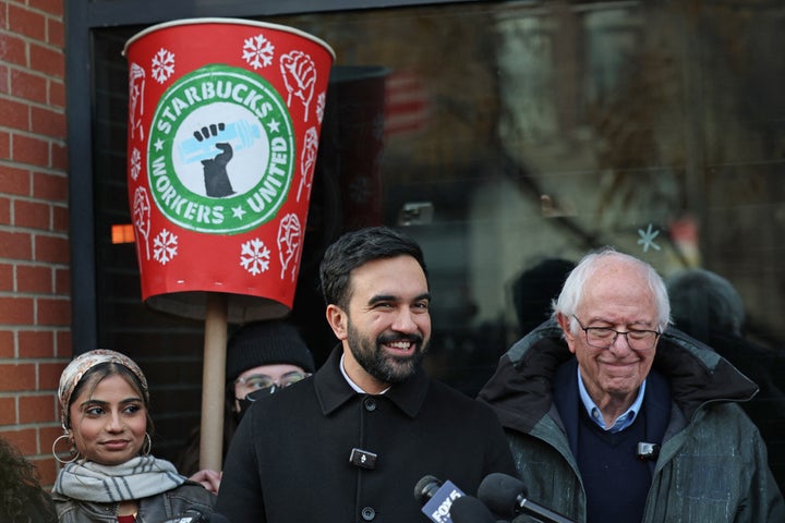 New York City Mayor-elect Zohran Mamdani and U.S. Sen. Bernie Sanders join striking Starbucks workers in New York on Dec. 1.