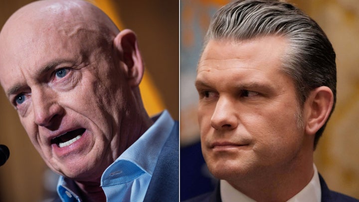 Secretary of Defense Pete Hegseth (right) blasted the video from Kelly and the other democratic lawmakers as “despicable, reckless, and false” in an X post.