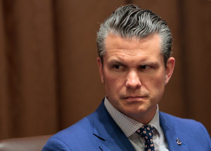Secretary of Defense Pete Hegseth attends a Cabinet meeting at the White House on April 10, 2025 in Washington, DC.