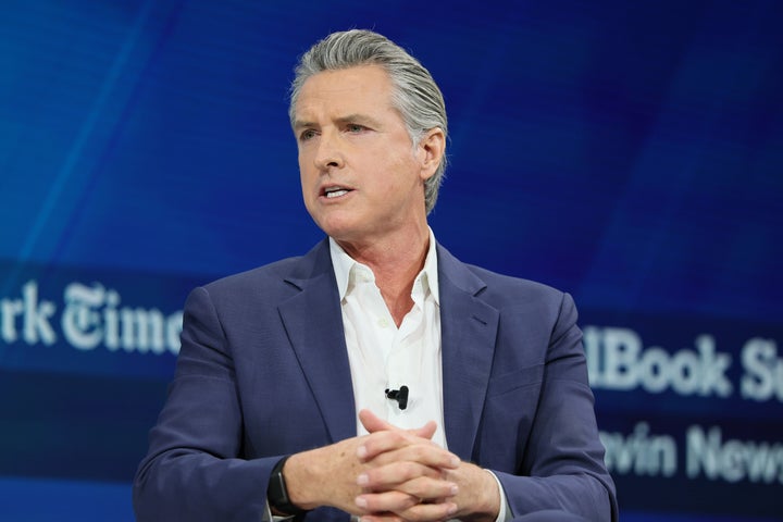 Newsom, here at the same summit later that day, has been open about his presidential ambitions.