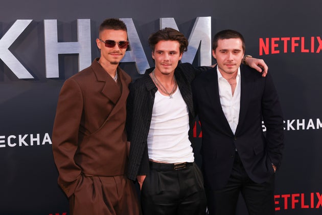 Romeo, Cruz and Brooklyn Beckham pictured together in 2023