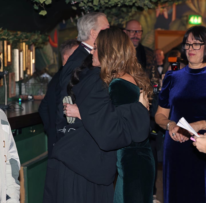 Jessie J and Princess of Wales embrace as the royal meets a number of performers and representatives at the Royal Variety Performance last month
