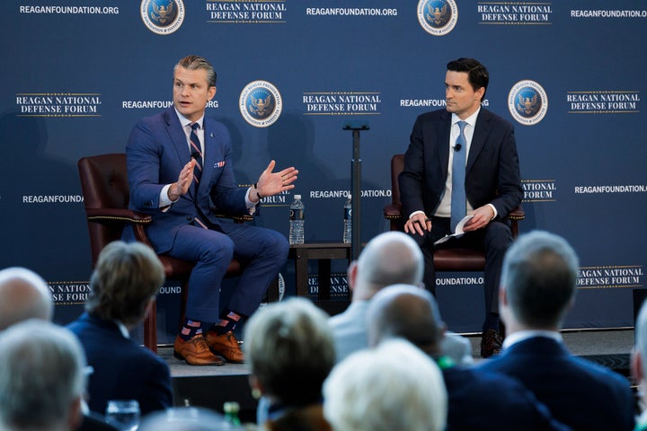 Hegseth Defends Strikes On Alleged Cartel Boats, Says Trump Can Order Use Of Drive 'As He Sees Match' 1 SIMI VALLEY, CALIFORNIA - DECEMBER 6: Secretary of War Pete Hegseth is interviewed by Fox News correspondent Lucas Tomlinson at the Reagan National Defense Forum on December 6, 2025 at the Ronald Reagan Presidential Library in Simi Valley, California. Hegseth spoke about creating "peace through strength," and emphasized the need to have a prepared military that would deter aggression from adversaries. (Photo by Caylo Seals/Getty Images)