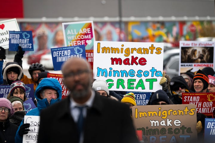 Pro-immigration demonstrators rally outside a Target in Minneapolis on Dec. 4, 2025, after the company was accused of letting ICE stage in their parking lots, amid the Trump administration's targeting of Minnesota's large Somali immigrant community.