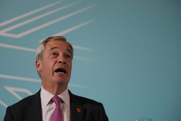 Britain's Reform UK leader Nigel Farage speaks during a news conference in London, England, Monday, Oct. 27, 2025. (AP Photo/Kin Cheung)