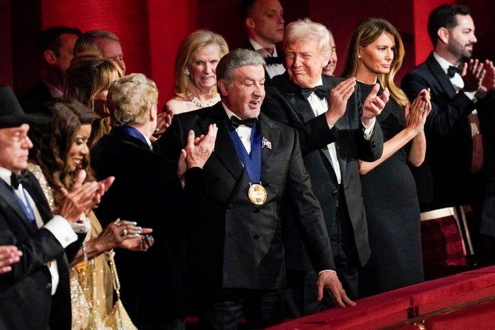 Sylvester Stallone, President Donald Trump, and first lady Melania Trump at the annual Kennedy Center Honors, which will be broadcast on Dec. 23, 2025.