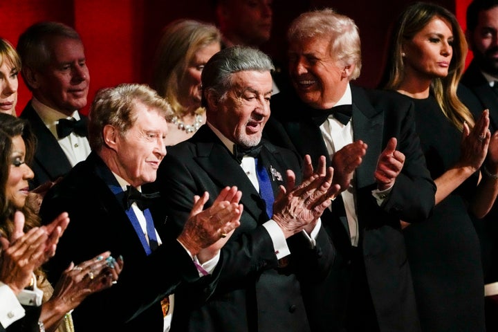 Trump Spews Everlasting Grievance As 'Kennedy Heart Honors' Host 1 Michael Crawford, Sylvester Stallone, President Donald Trump and Melania Trump at the Kennedy Center Honors.