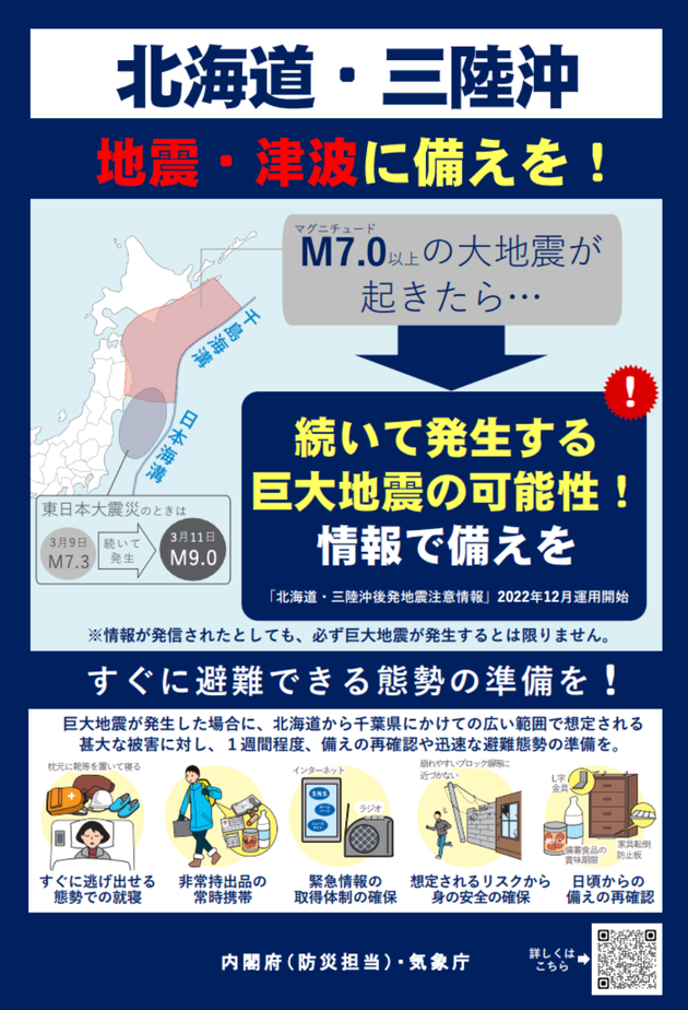 「北海道・三陸沖後発地震注意情報」に関するポスター