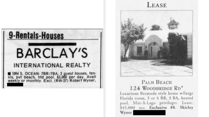 Despite signing a mortgage that pledged he would live in each house, Trump listed both homes as rentals. Palm Beach Daily News via Newspapers.com. Redactions by ProPublica.