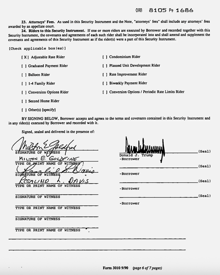 Trump’s Personal Mortgages Match His Description of Mortgage Fraud, Data Reveal 1 In 1993, Trump signed a mortgage for a “Bermuda style” home in Palm Beach, pledging that it would be his principal residence. Just seven weeks later, he got another mortgage for a seven-bedroom, marble-floored neighboring property and attested that it too would be his principal residence. Obtained by ProPublica