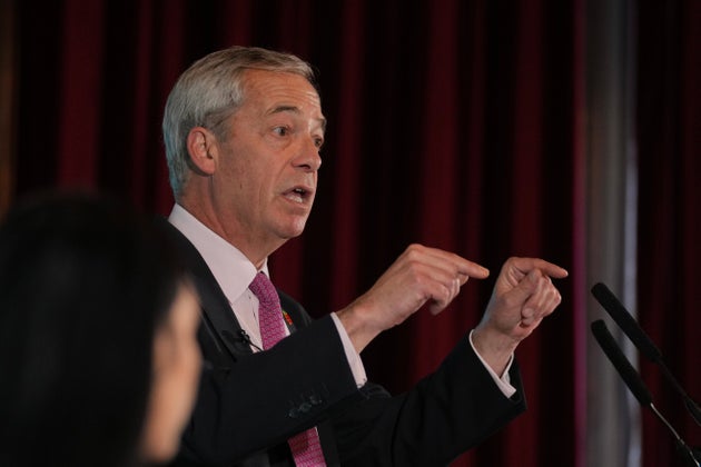 Britain's Reform UK leader Nigel Farage speaks during a news conference in London, England, Monday, Oct. 27, 2025. (AP Photo/Kin Cheung)