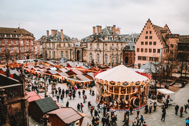 Image of a beautiful Christmas market in a square of the city of Strasbourg