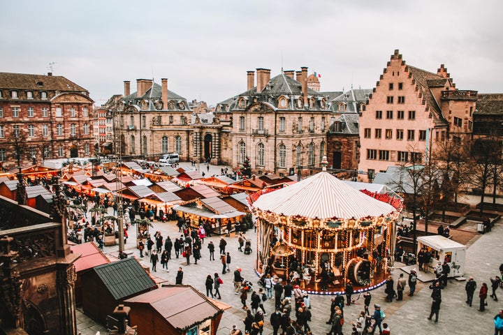 Image of a beautiful Christmas market in a square of the city of Strasbourg