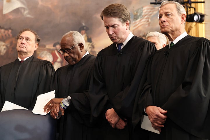 Supreme Court Justices Samuel Alito, Clarence Thomas, Brett Kavanaugh and John Roberts were the only conservative justices to probe whether coordinated spending limits should be struck down.