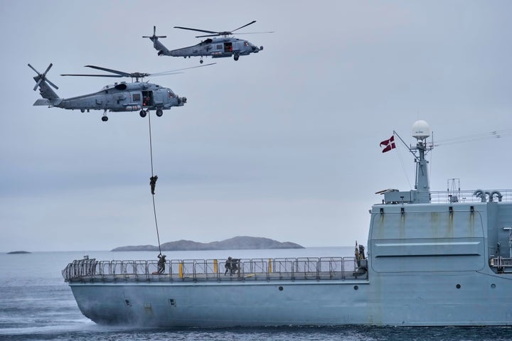 Danish military forces participate in an exercise with hundreds of troops from several European NATO members in the Arctic Ocean in Nuuk, Greenland, Monday, Sept. 15, 2025. (AP Photo/Ebrahim Noroozi, File)