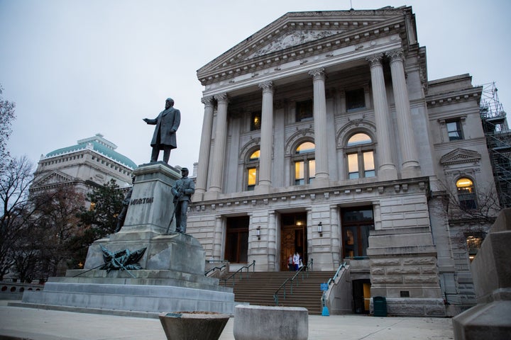 The Indiana Statehouse is seen in Indianapolis, Indiana, on Thursday, Dec. 11, 2025.