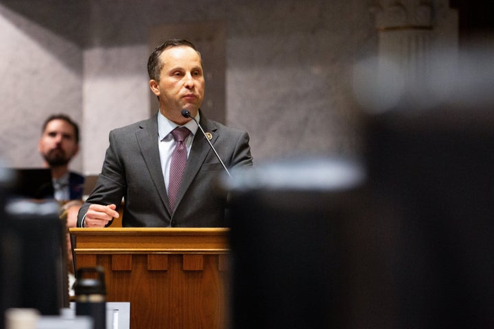 State Senator Spencer Deery, a Republican from Indiana, speaks at the Indiana Statehouse in Indianapolis on Dec. 11.