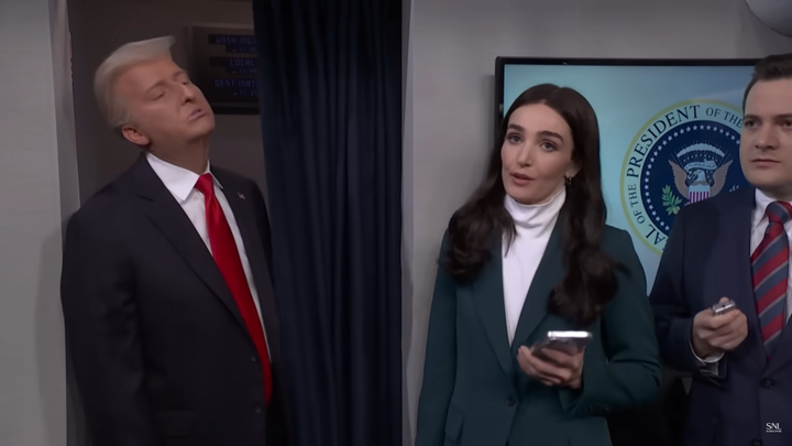 Capsule-Addled President Trump Goes Off The Rails In 'SNL' Air Pressure One Sketch - The Boston Courier 2 In the sketch, James Austin Johnson's Trump bragged about being very "nice to women" before calling CNN's Kaitlan Collins a "nasty, horrible witch."
