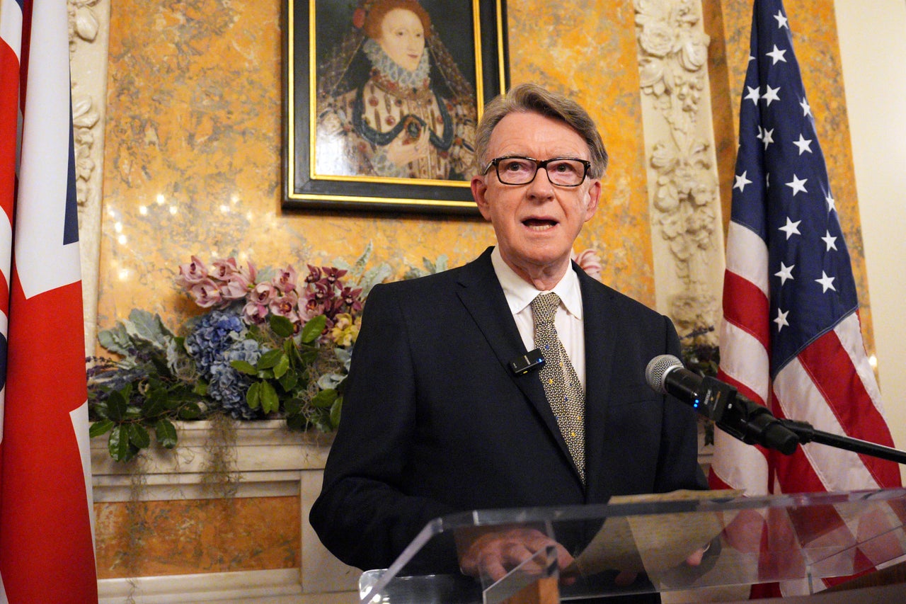 The UK's former Ambassador to the United States, Peter Mandelson, speaks during a welcome reception for British Prime Minister Keir Starmer, at the ambassador's residence on Wednesday, Feb. 26, 2025 in Washington, DC.