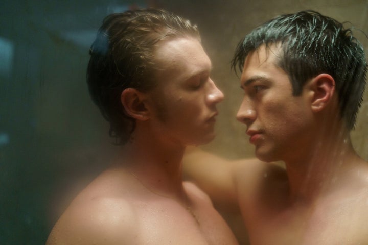 Connor Storrie as Ilya Rozanov and Hudson Williams as Shane Hollander in "Heated Rivalry."