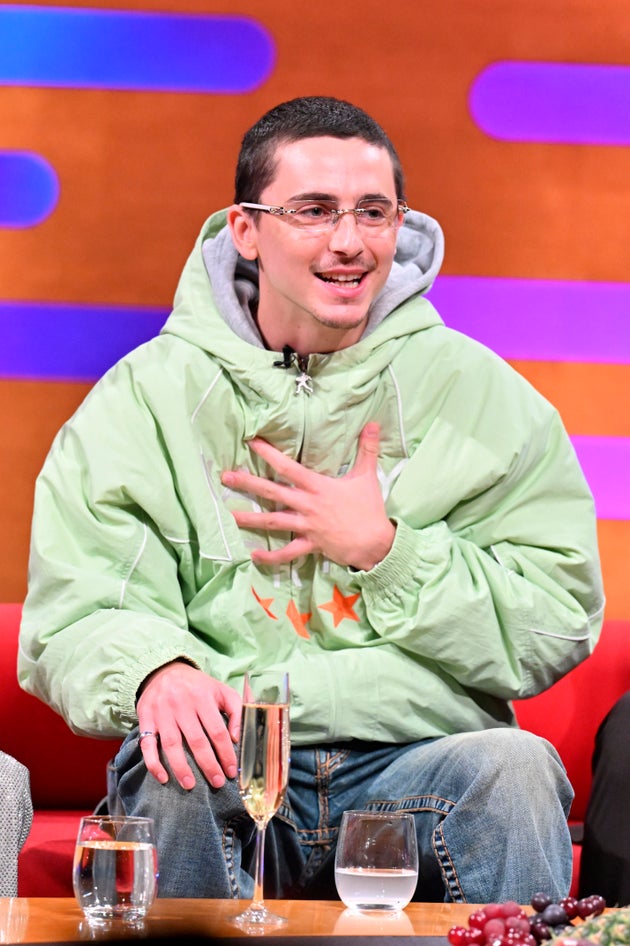 Timothée Chalamet sporting a Marty Supreme jacket on The Graham Norton Show