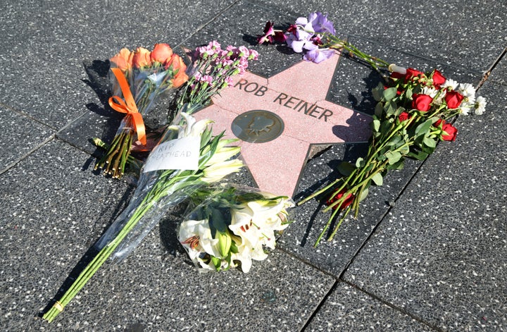 Rob Reiner's star on the Hollywood Walk of Fame is surrounded by flowers following his death.