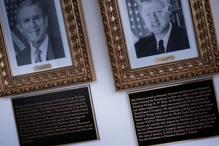 Trump's so-called “Presidential Walk of Fame” at the White House now features descriptive plaques for each president. 