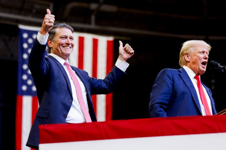 Rep. Ronny Jackson (R-Texas) is welcomed to the stage by Trump at a rally in 2024.