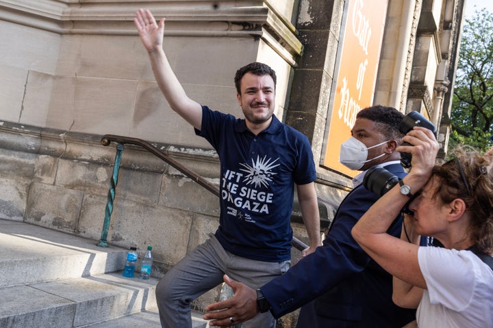 Activist and former Columbia University student Mahmoud Khalil, who was released from ICE detention, speaks during a rally on the steps of the Cathedral of St. John the Divine on June 22, 2025, in New York City. 