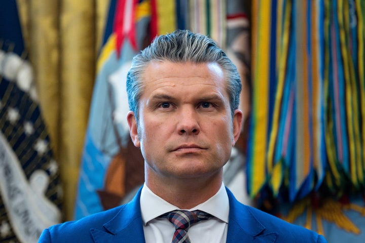 Pete Hegseth, U.S. secretary of defense, speaks during a Mexican Border Defense medal presentation in the Oval Office of the White House in Washington, DC, US, on Monday, Dec. 15, 2025. (Bonnie Cash/UPI/Bloomberg via Getty Images)