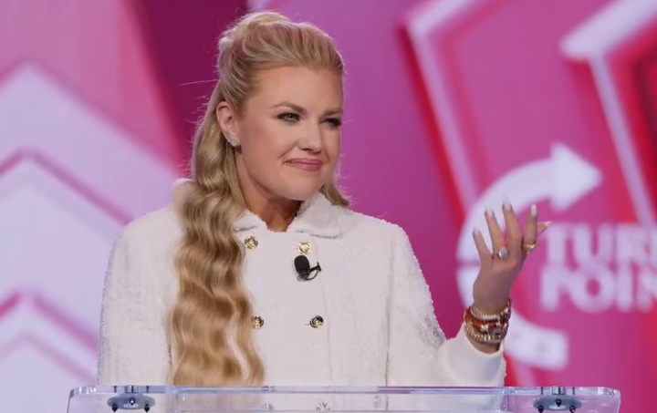 Erika Kirk had a verbal fumble while presenting the Charlie Kirk Courage Award during Turning Point USA's AmericaFest summit on Saturday.