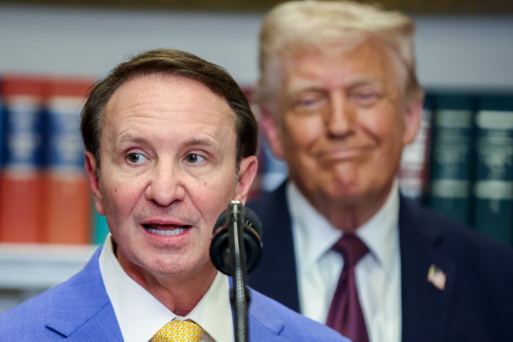 President Donald Trump, right, ‍on Sunday announced he is appointing Louisiana Gov. Jeff Landry, left, to serve as the U.S. ‌special envoy to Greenland.
