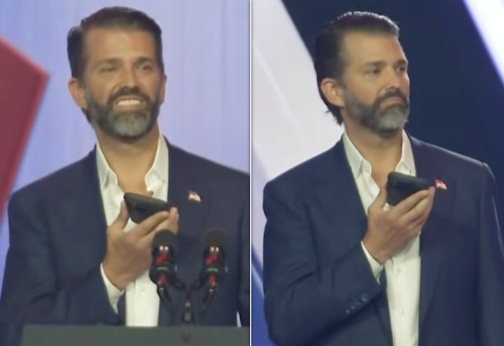 Don Jr.'s facial expressions when he received the call from his father. 