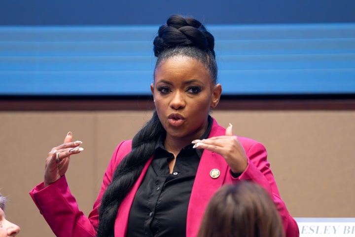 Rep. Jasmine Crockett, here in November, tore into Vice President JD Vance on social media after he made a cheap dig about her appearance and personality during Turning Point USA's AmericaFest on Sunday.